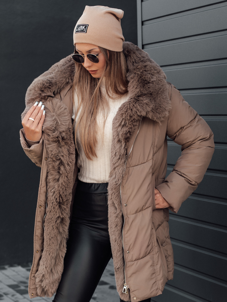 Women's winter jacket MORISIO long quilted with hood dark beige Dstreet