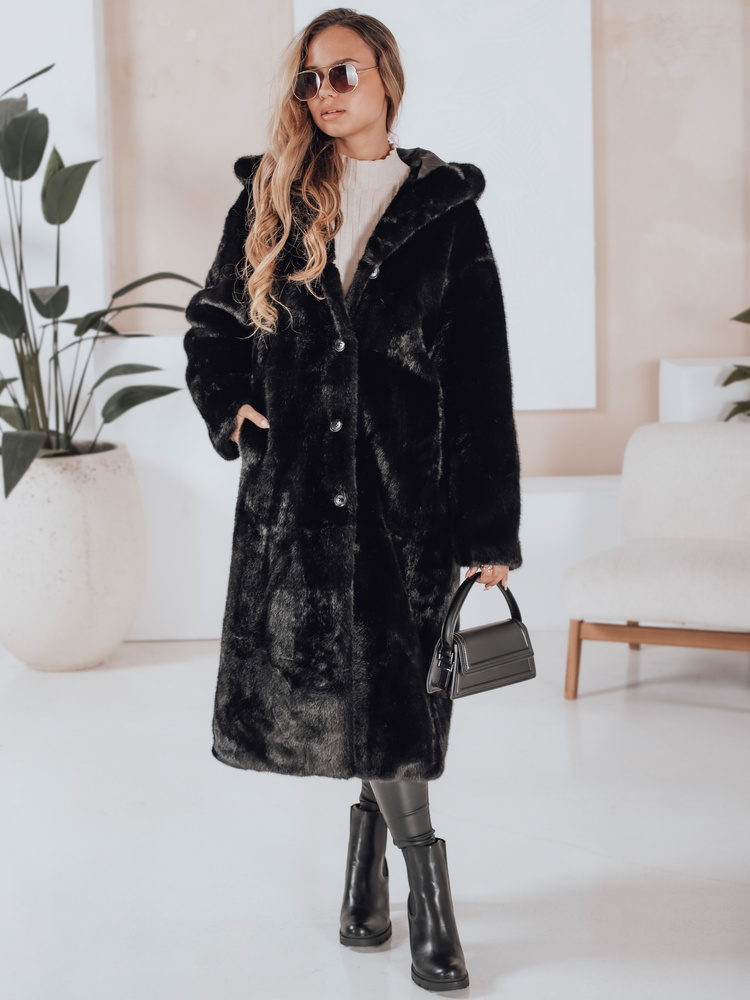 Haină de blană neagră pentru femei HELLOCHIC