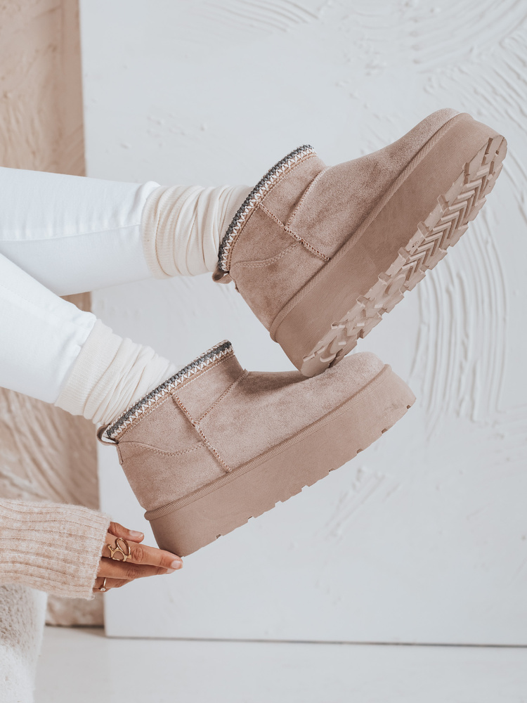 Cizme de zăpadă pentru femei cu platformă, bej deschis