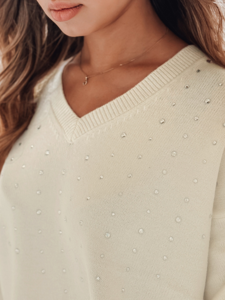 Pulover cu decolteu în V pentru femei VERALIA ecru