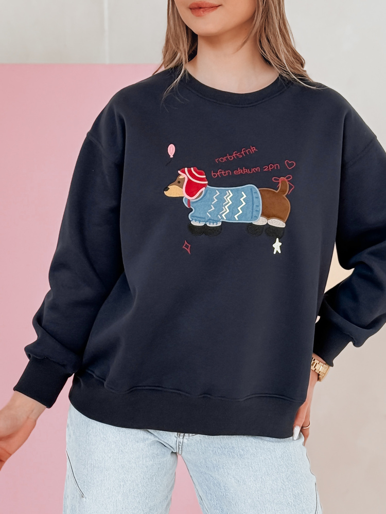 Bluza damska oversize z haftem DOGSWEETY granatowa Dstreet