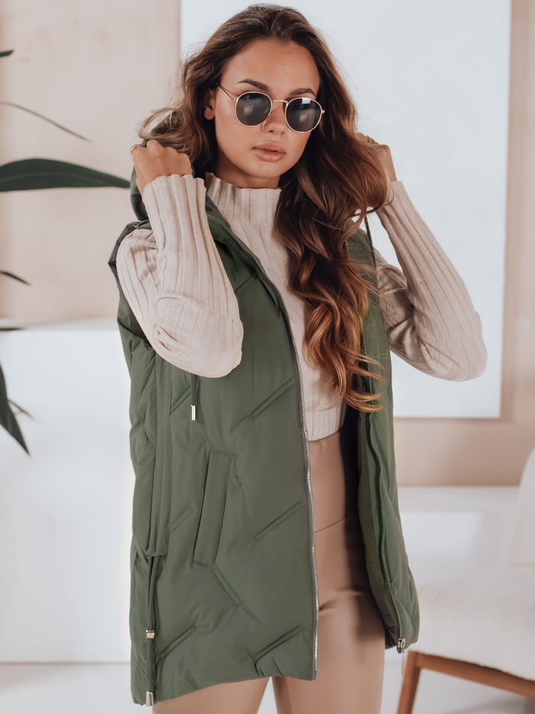 Дамски зелен елек с качулка