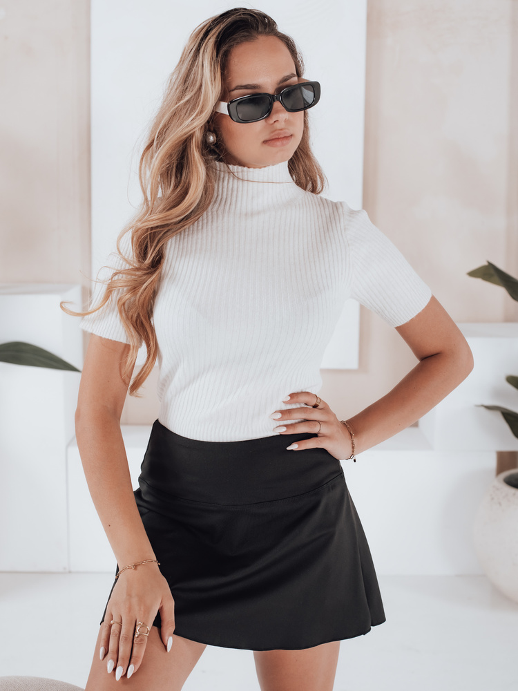 Damski sweter prążkowany z krótkim rękawem GIRLGLORY biały Dstreet