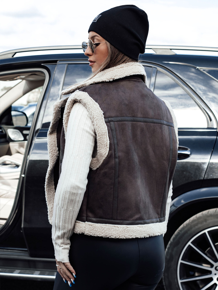 Vestă de catifea pentru femei cu blană WOOLZIP