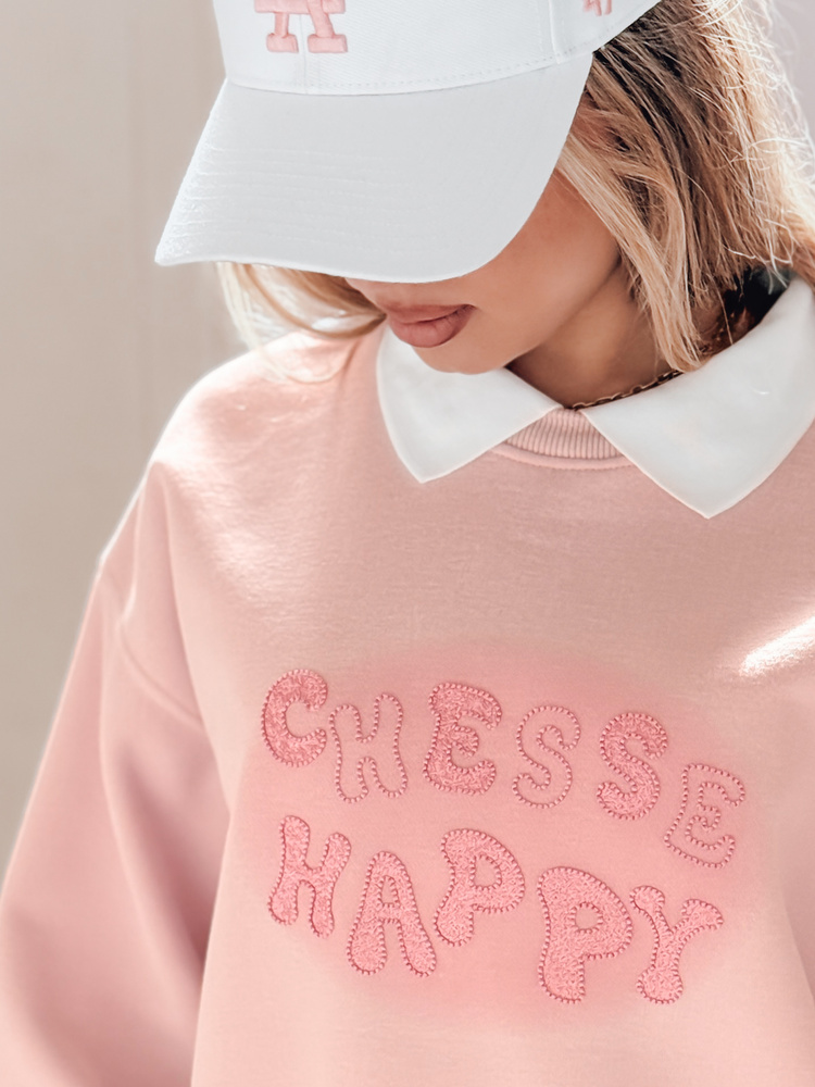 Bluza damska oversize z nadrukiem HAPIRES różowa Dstreet