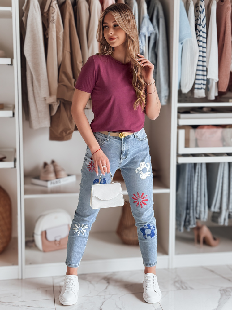 Spodnie damskie jeansowe slim fit w kwiatki ARTJEANS niebieskie Dstreet