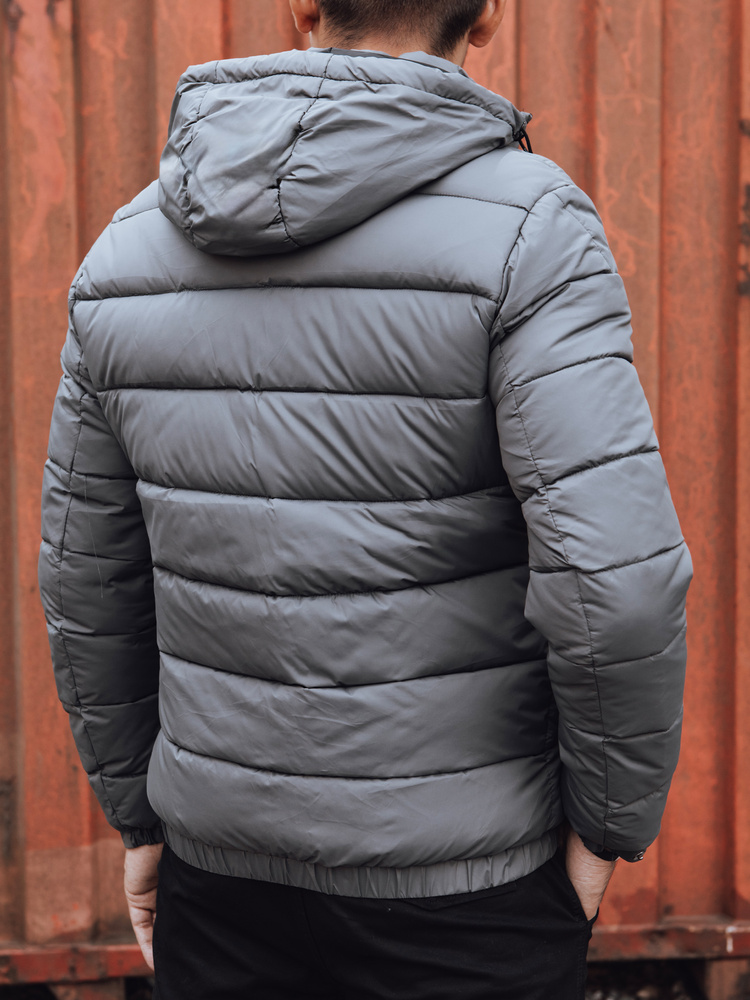 Kurtka zimowa męska pikowana z kapturem szara Dstreet