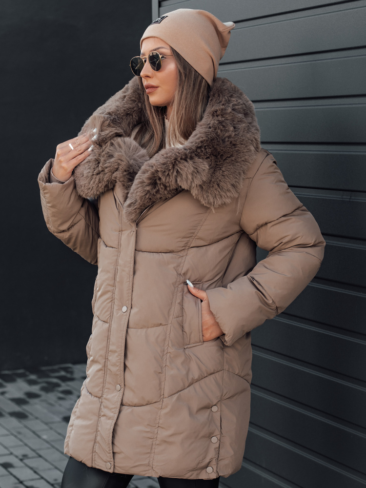 Women's winter jacket MORISIO long quilted with hood dark beige Dstreet