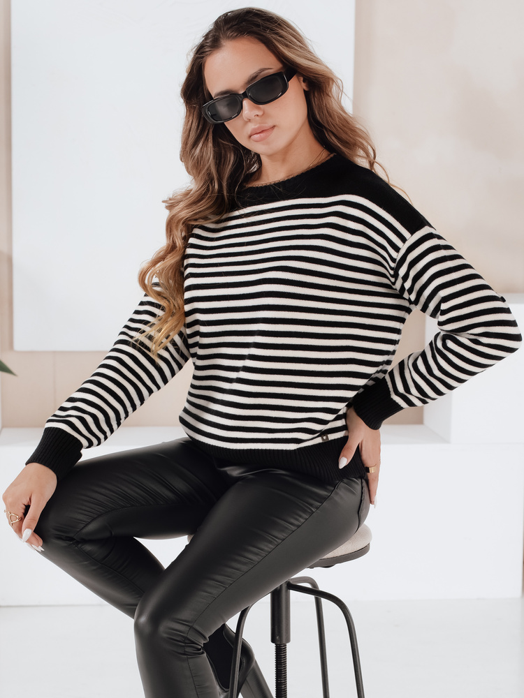Damski sweter w paski ELVARA czarny Dstreet