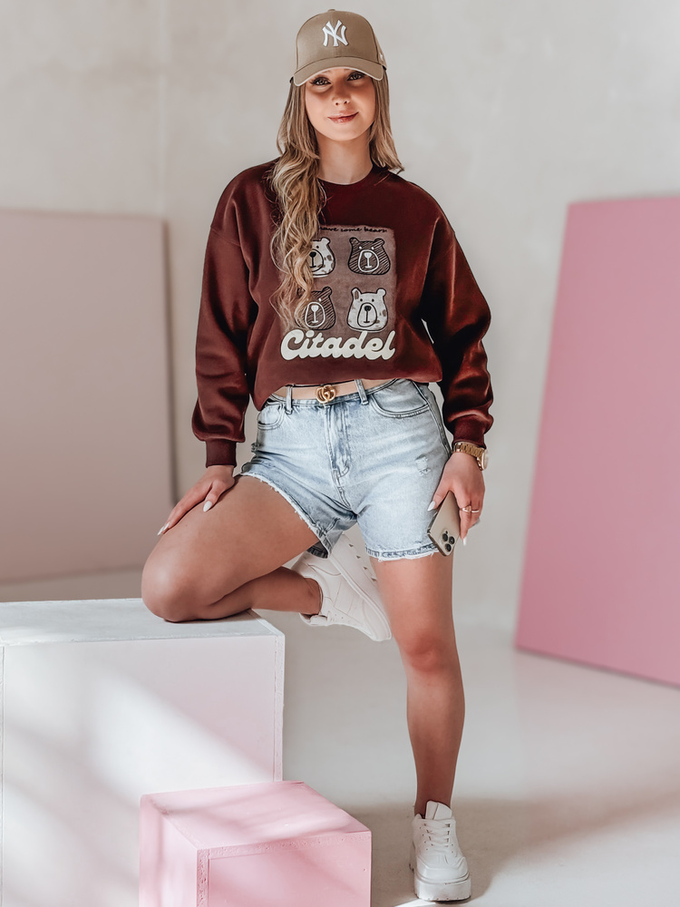 Bluza damska oversize z misiami MISOBEARS bordowa Dstreet