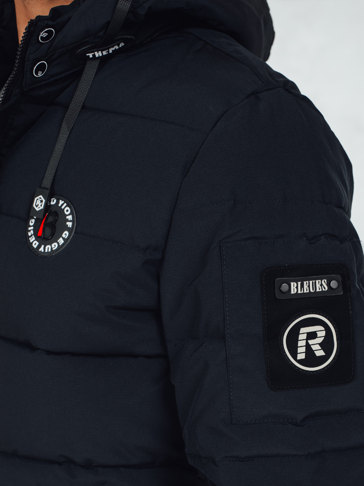 Kurtka męska zimowa pikowana z kapturem granatowa Dstreet