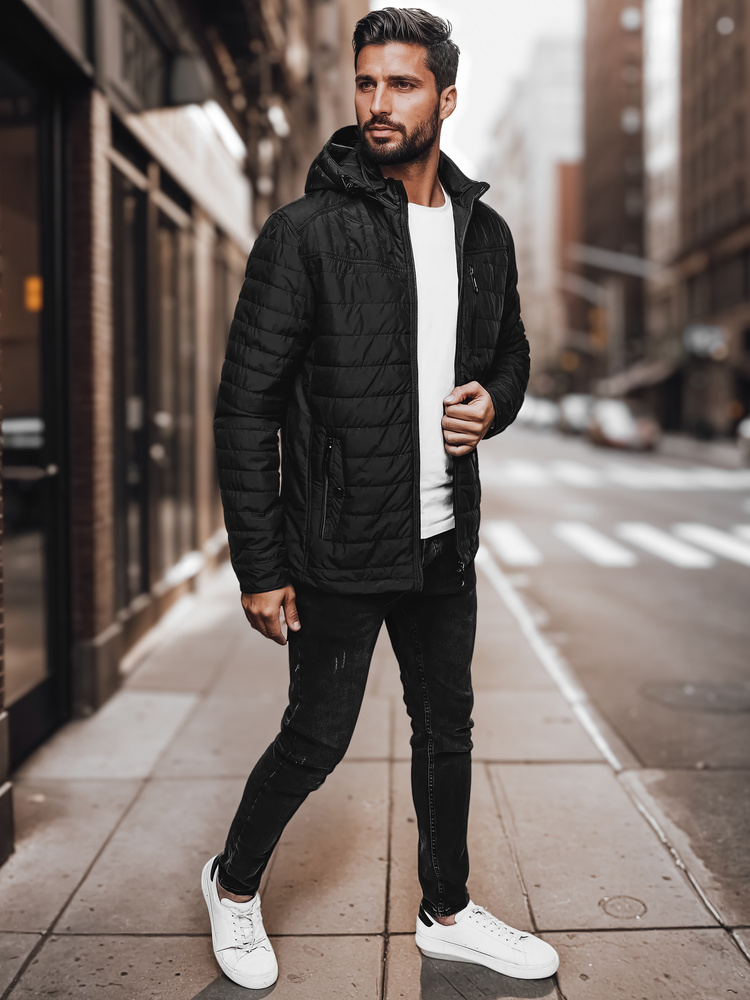 Kurtka męska pikowana z kapturem czarna Dstreet