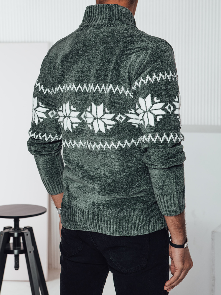 Sweter męski w śnieżynki zielony Dstreet