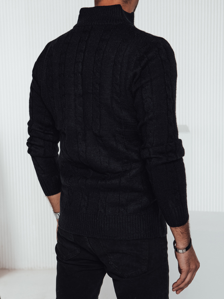 Sweter męski z rozpinanym kołnierzem czarny Dstreet