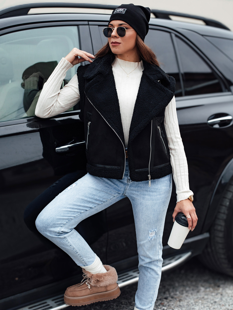 Vestă de damă din piele întoarsă cu blană WOOLZIP