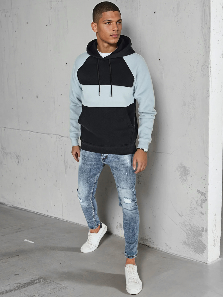 Bluza męska basic z kapturem w błękitno-czarne paski Dstreet