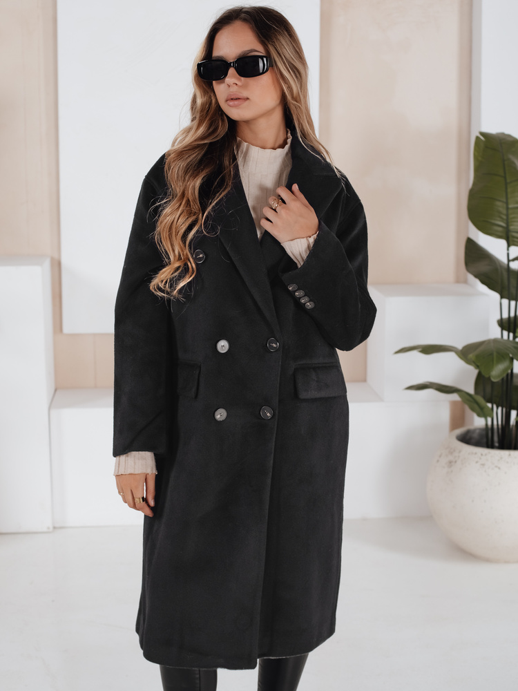 Dámsky dlhý čierny oversize kabát