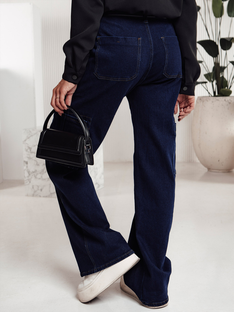 Spodnie damskie FITZONE jeansowe cargo ciemnoniebieskie Dstreet