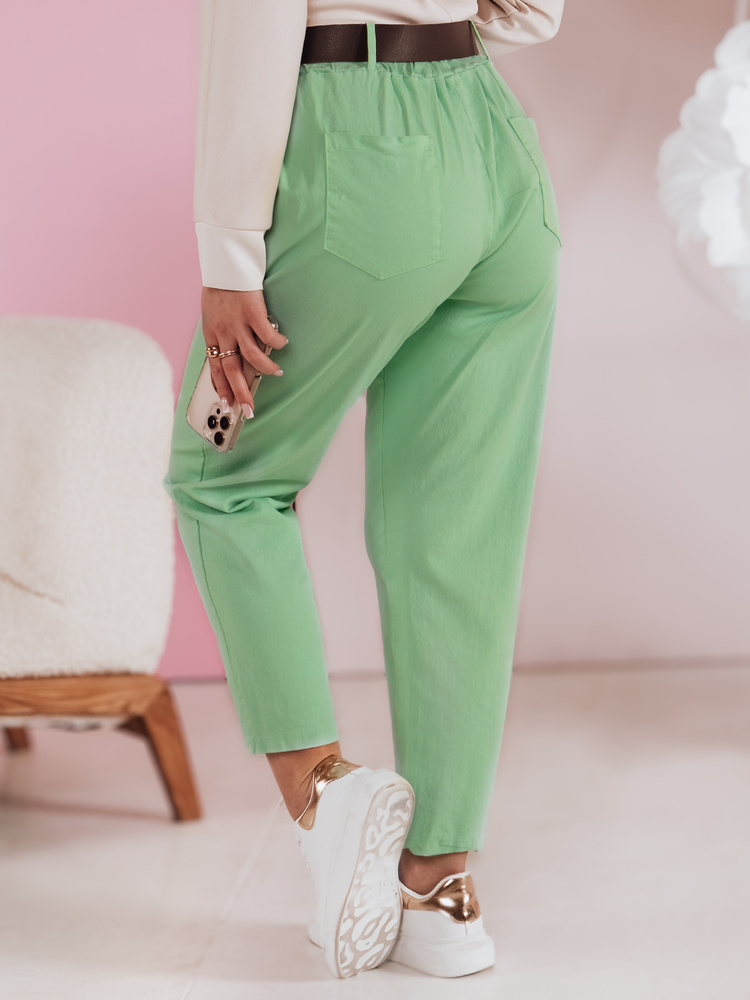 Pantaloni de damă SOFELIA cu curea, verde deschis
