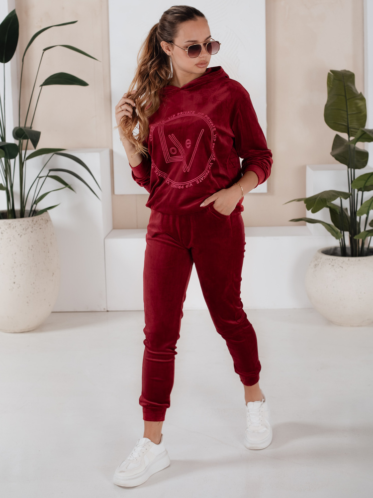 Welurowy komplet damski VIP PRIVATE bordowy Dstreet