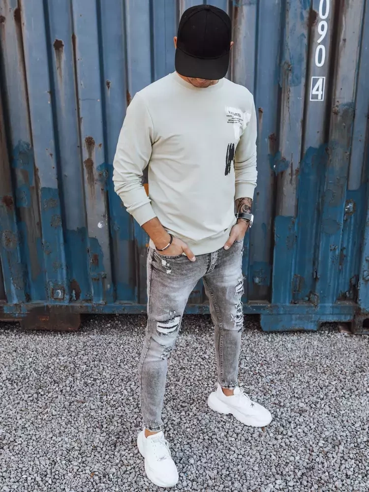 Bluza męska z nadrukiem beżowa Dstreet