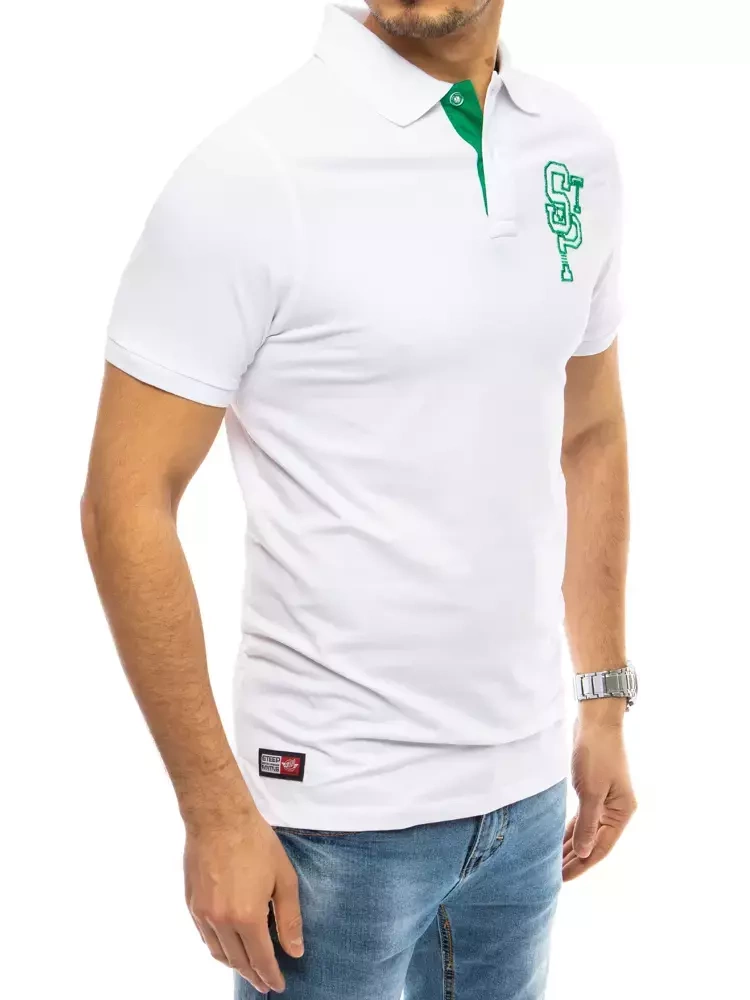 Koszulka męska polo z haftem biała Dstreet