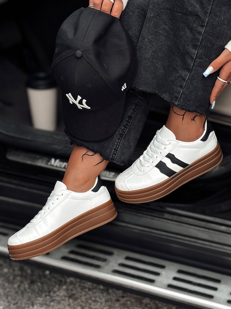 Sneakersy Damskie STRIPEY Z Platformą Białe Dstreet