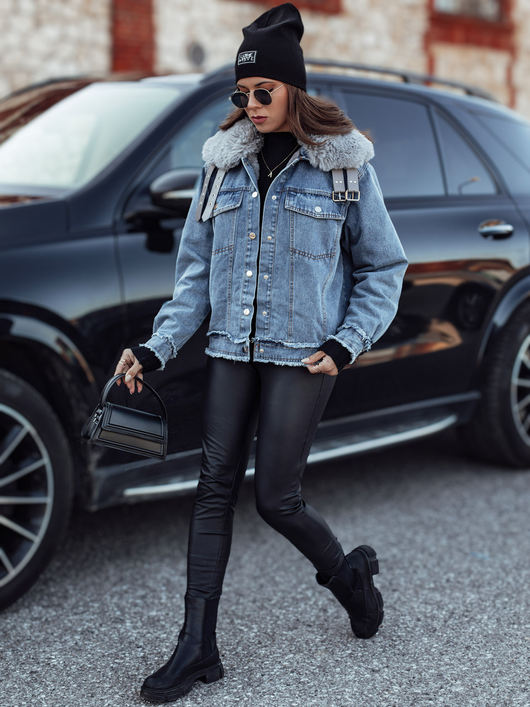 Kurtka damska FURDENIM jeansowa z futerkiem jasnoniebieska Dstreet