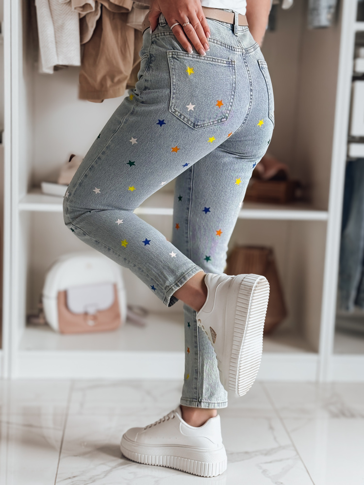 Spodnie damskie jeasnowe slim fit w gwiazdki SHINYFIT niebieskie Dstreet