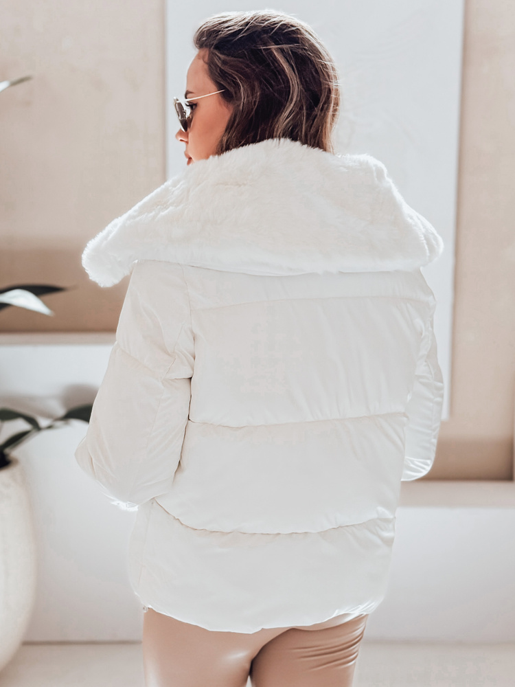 Geacă albă de iarnă pentru femei cu glugă