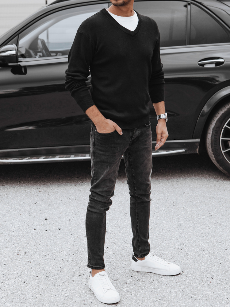 Sweter męski w serek czarny Dstreet