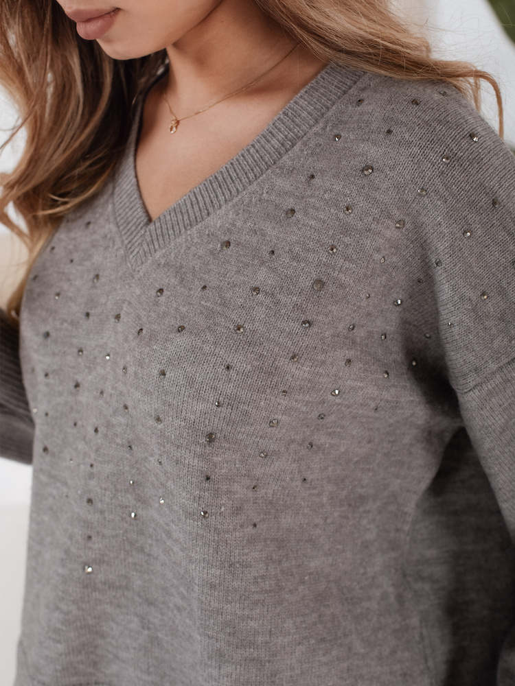 Pulover cu decolteu în V pentru femei VERALIA gri