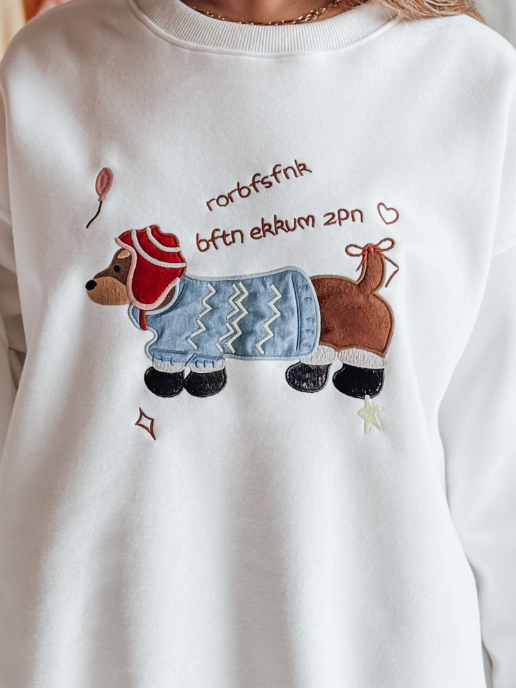 Bluza damska oversize z haftem DOGSWEETY biała Dstreet