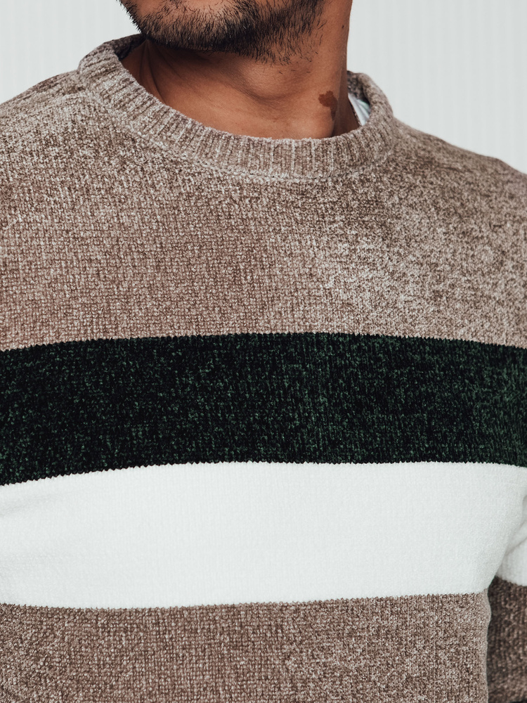 Sweter męski w paski brązowa Dstreet