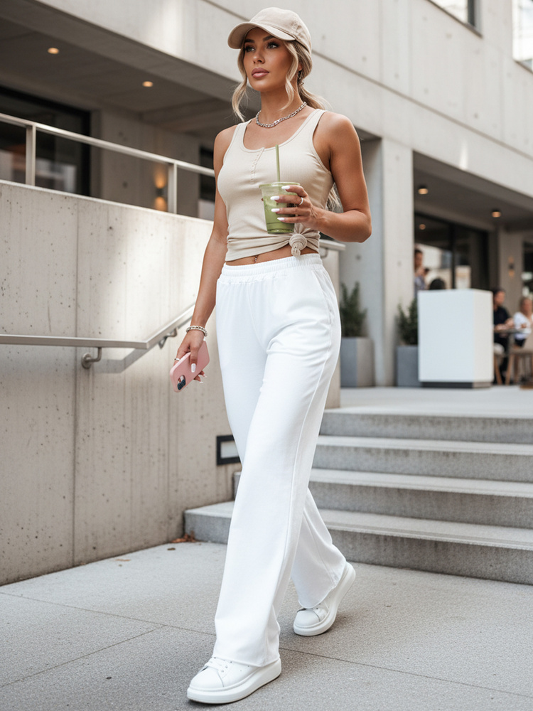 Dámske tepláky wide leg DRESLINA biele
