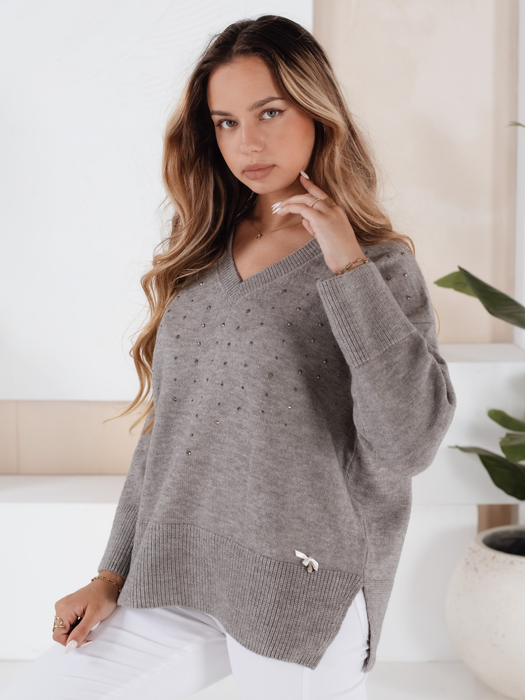 Pulover cu decolteu în V pentru femei VERALIA gri