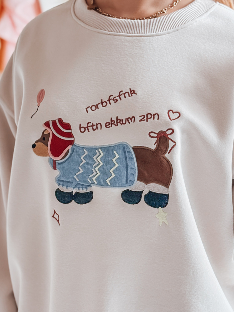 Bluza damska oversize z haftem DOGSWEETY cappuccino Dstreet
