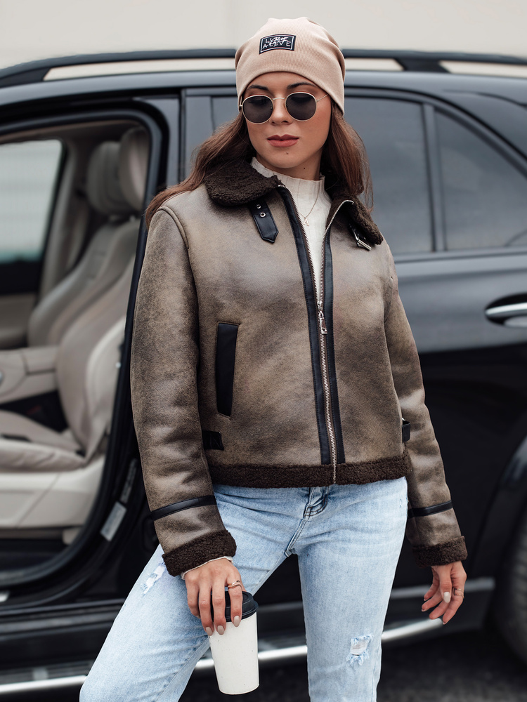 Jachetă de damă din piele întoarsă KASAMIRA cu blană