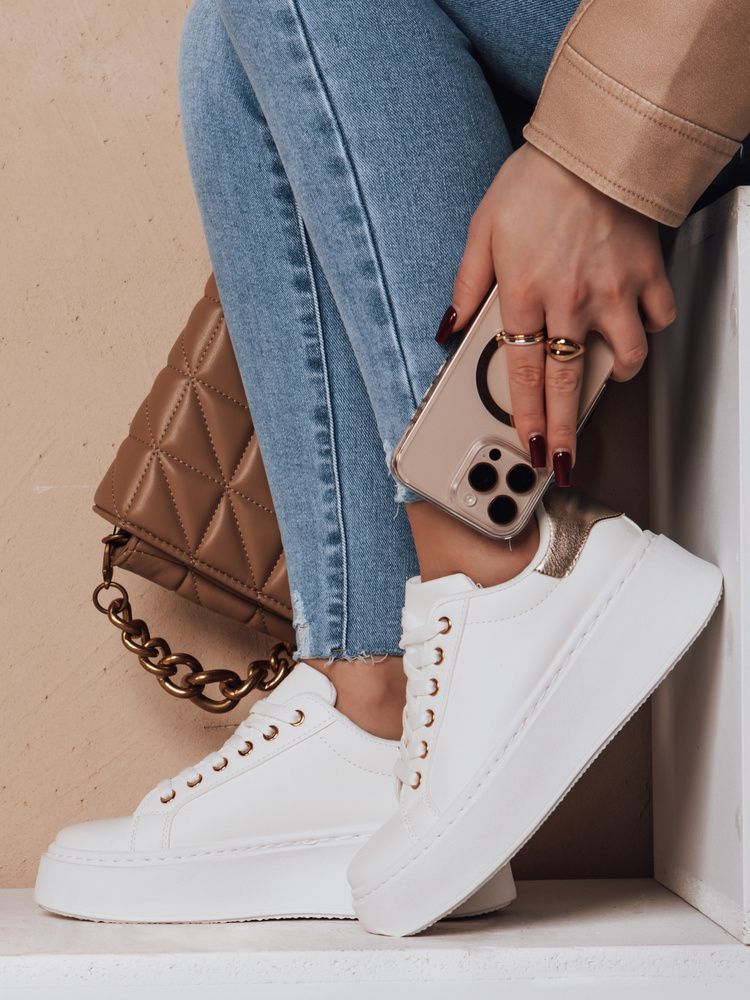 Sneakersy damskie na platformie VISOLA złote Dstreet