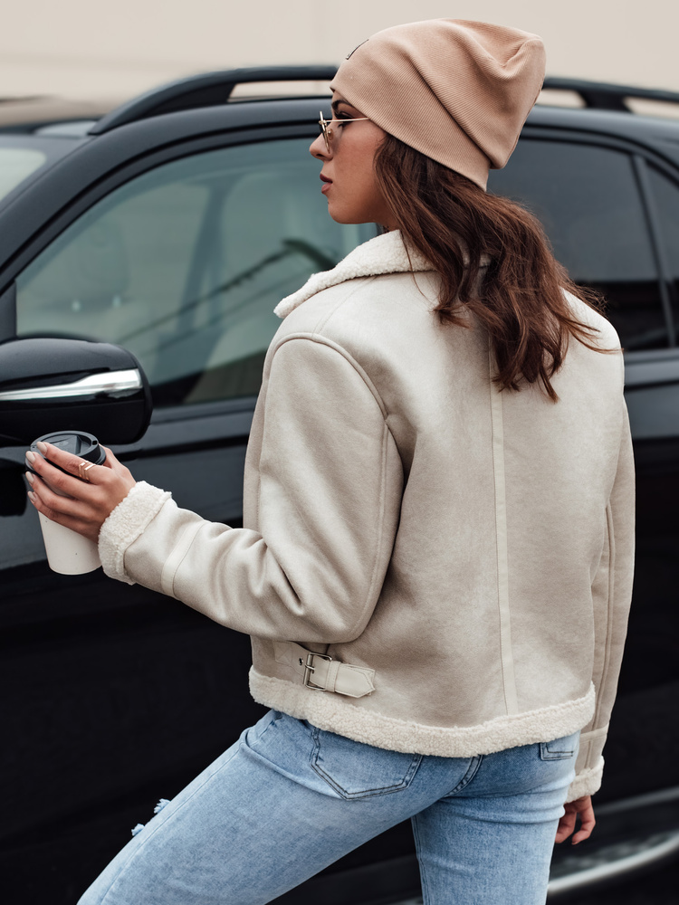 Jachetă de damă din piele întoarsă cu blană KASAMIRA