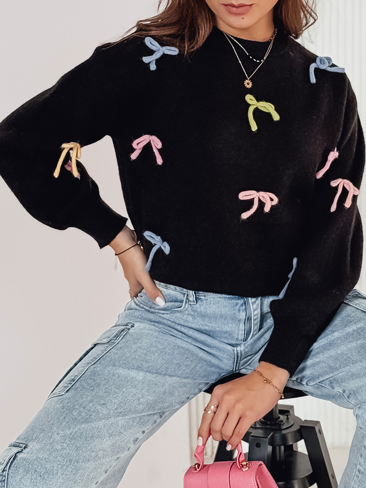 Sweter damski oversize TIELUSH w małe koakrdki czarny Dstreet
