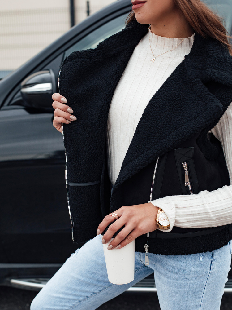 Vestă de damă din piele întoarsă cu blană WOOLZIP