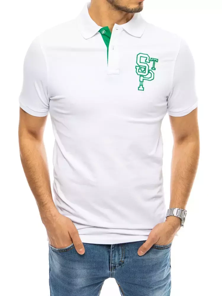Koszulka męska polo z haftem biała Dstreet
