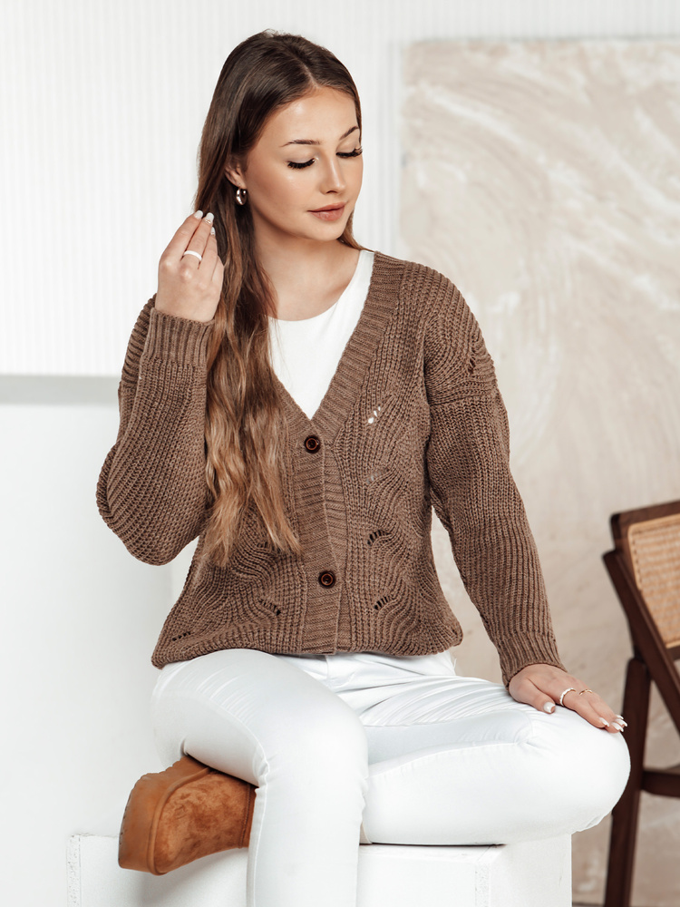 Sweter damski rozpinany KNITVIA beżowy Dstreet