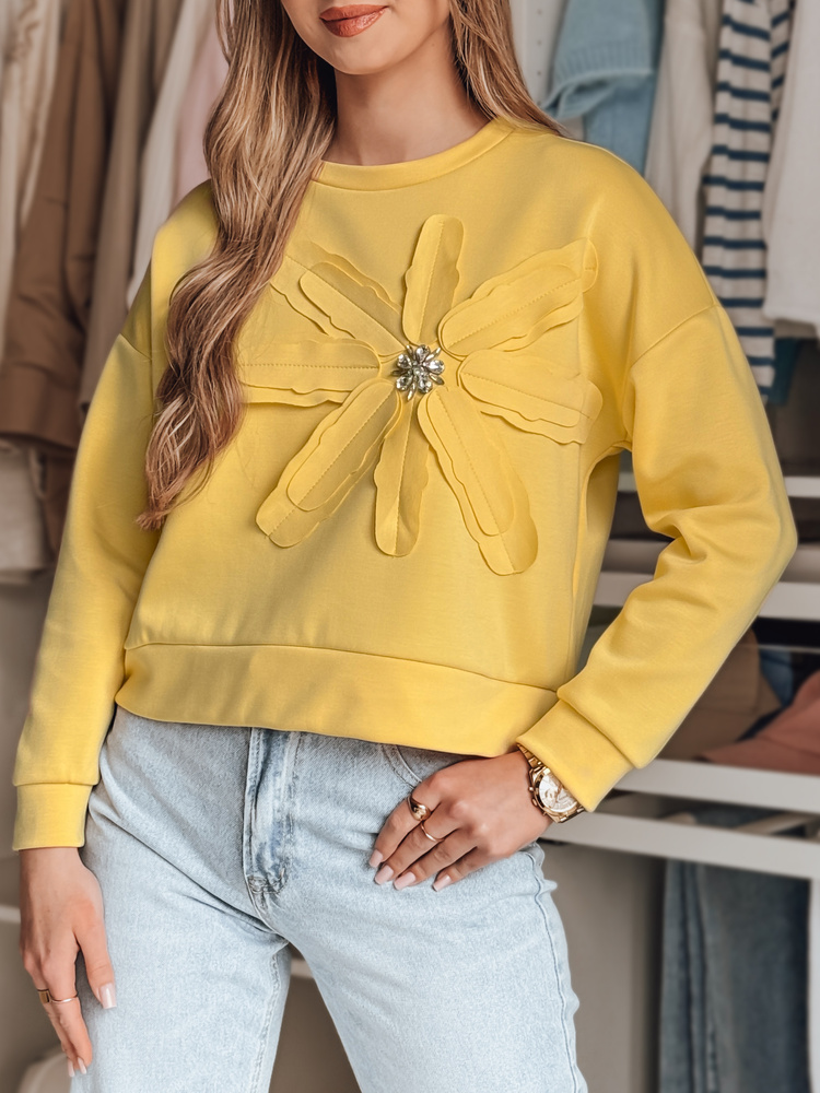 Bluza damska oversize z kwiatem PETITKA żółta Dstreet