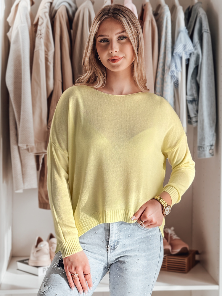 Sweter damski one size oversize gładki SENZIA cytrynowy Dstreet