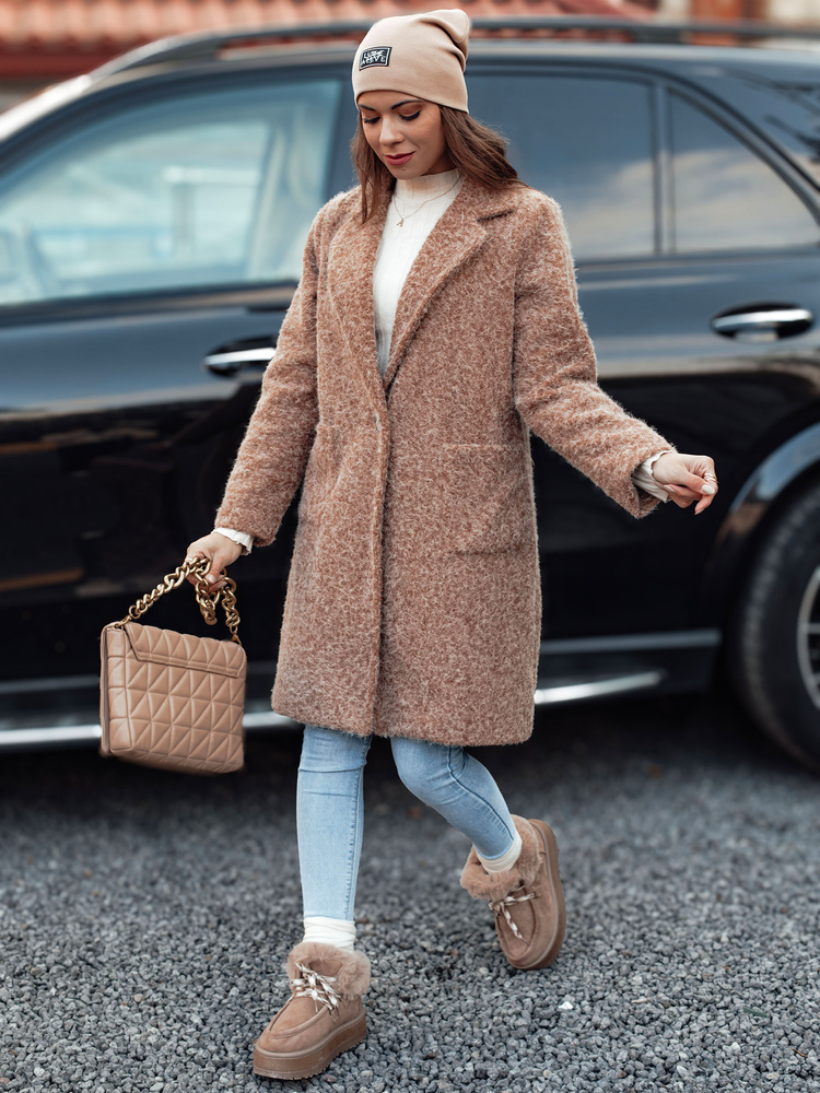 Palton de damă MOODLAY din piele de miel bej