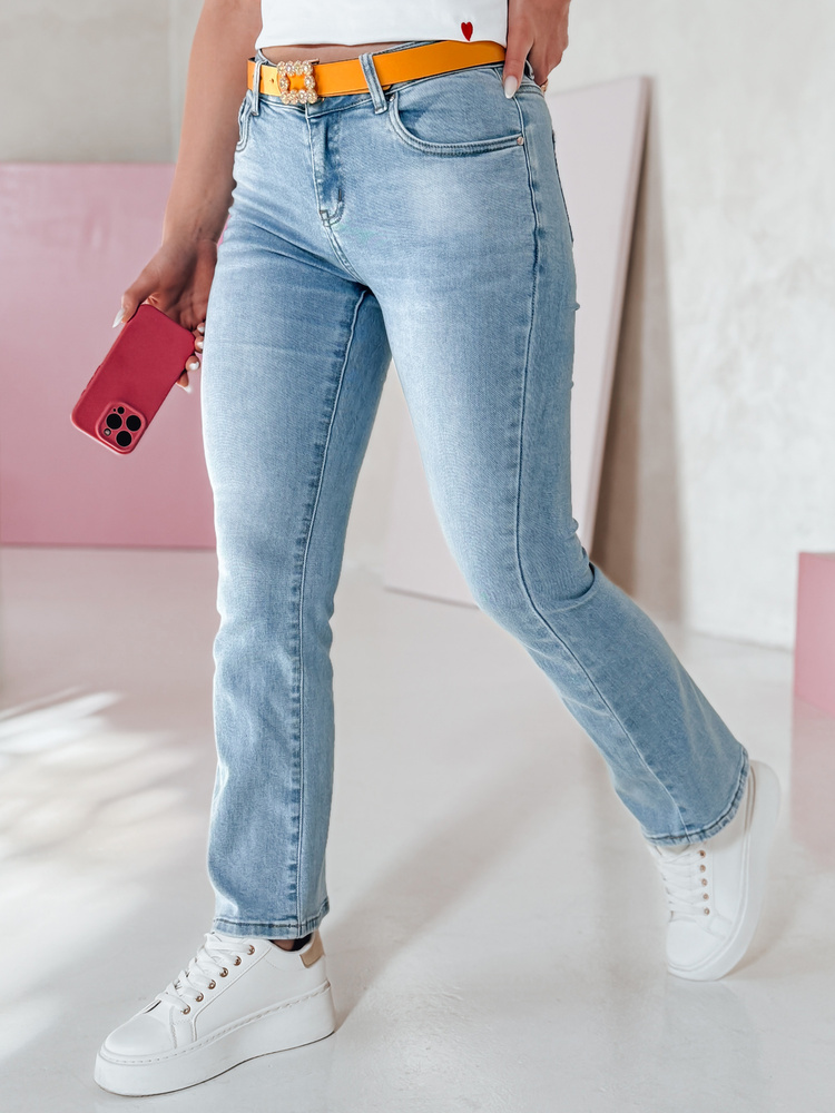 Spodnie damskie jeansowe straight leg z paskiem TENDJEN niebieskie Dstreet