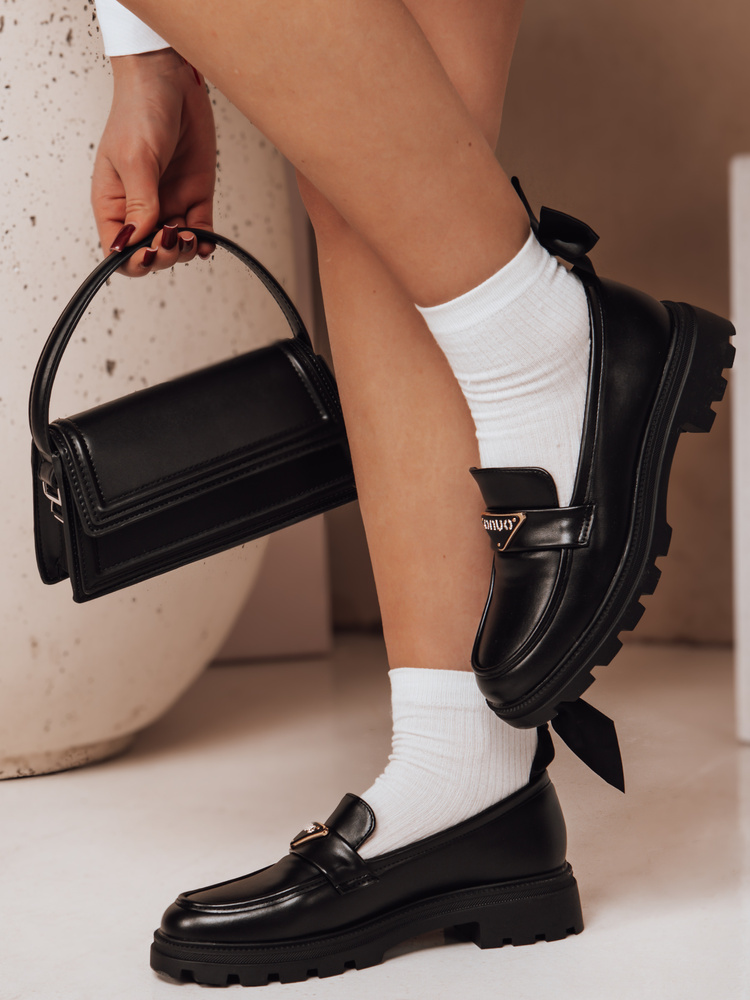 Mokasyna damskie na płaskiej podeszwie ELEGANCIO czarne Dstreet