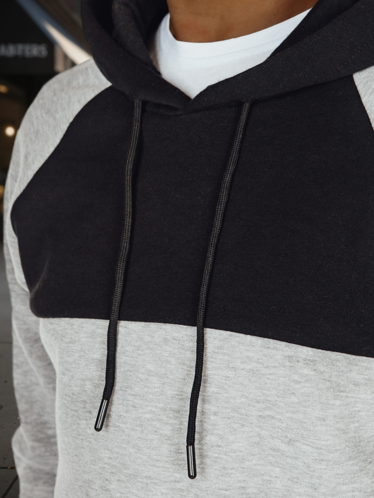 Bluza męska basic z kapturem w szaro-czarne paski Dstreet